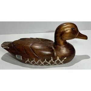 Vintage Wood Duck Decoy Hunting Glass Eye Outdoors Hand Painted